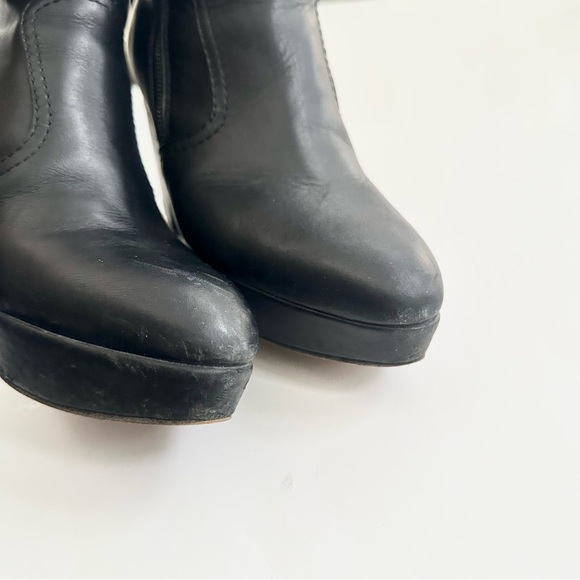 ACNE STUDIOS | “TRACK” BLACK LEATHER TABBED PLATFORM BOOTIES HEEL EXPOSED ZIPPER - Picture 6 of 10